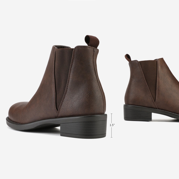 Chunky Low Heel Ankle Booties - BROWN PU - 3